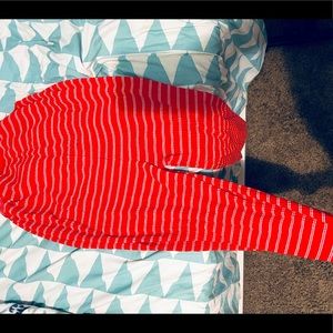 Red and white striped jumpsuit.